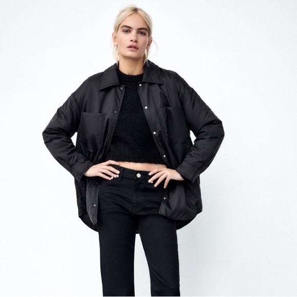 Zara Jackets & Blazers - Zara Quilted Black Water Repellent Shacket Oversized Shirt Jacket